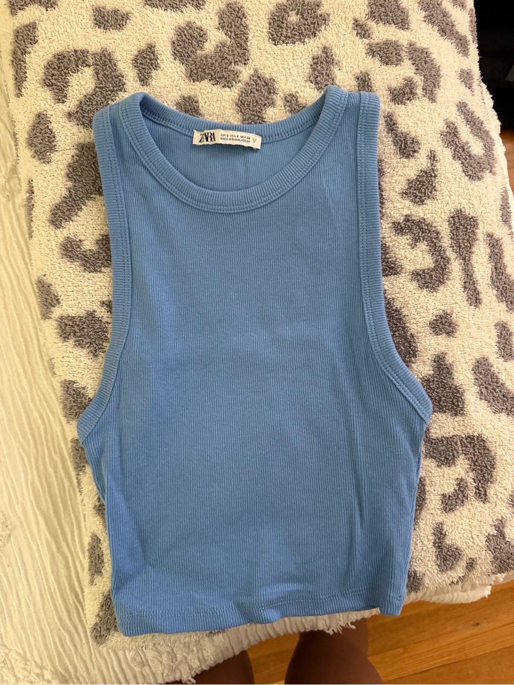 Zara Light Blue Ribbed Tank - Sleeveless Crewneck